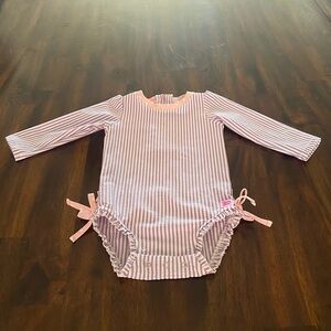 Ruffle Butts Swim Rash guard with Polka Dots Hem